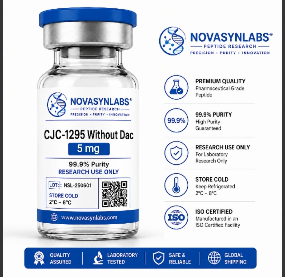 CJC-1295 Without DAC 5 mg & 10 mg - Research Peptide 1 CJC-1295 Without DAC 5 mg research peptide vial by NovasynLabs.