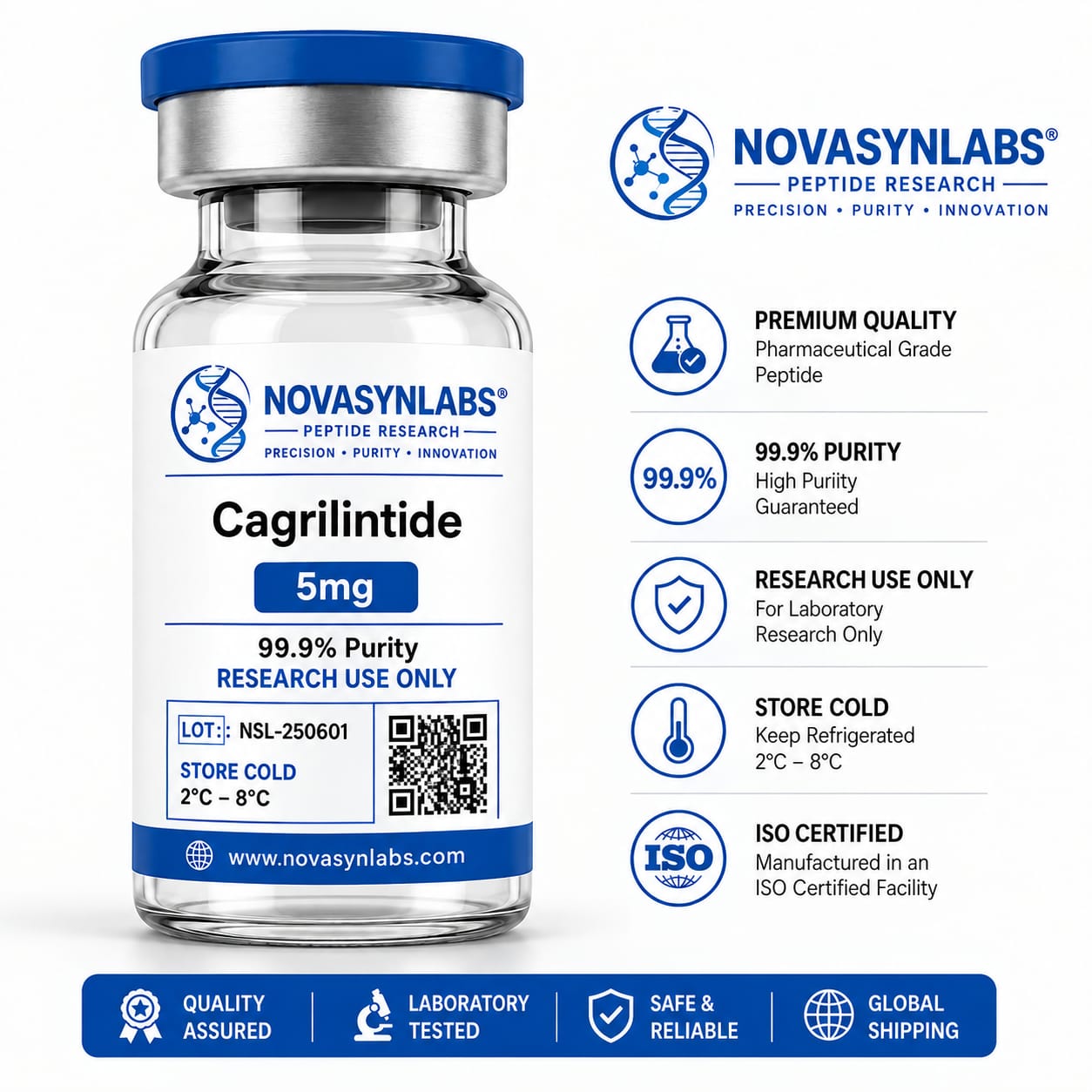 Cagrilintide Peptide 5mg & 10mg | Research-Grade Cagrilintide 1 NovasynLabs Cagrilintide 5mg research peptide vial