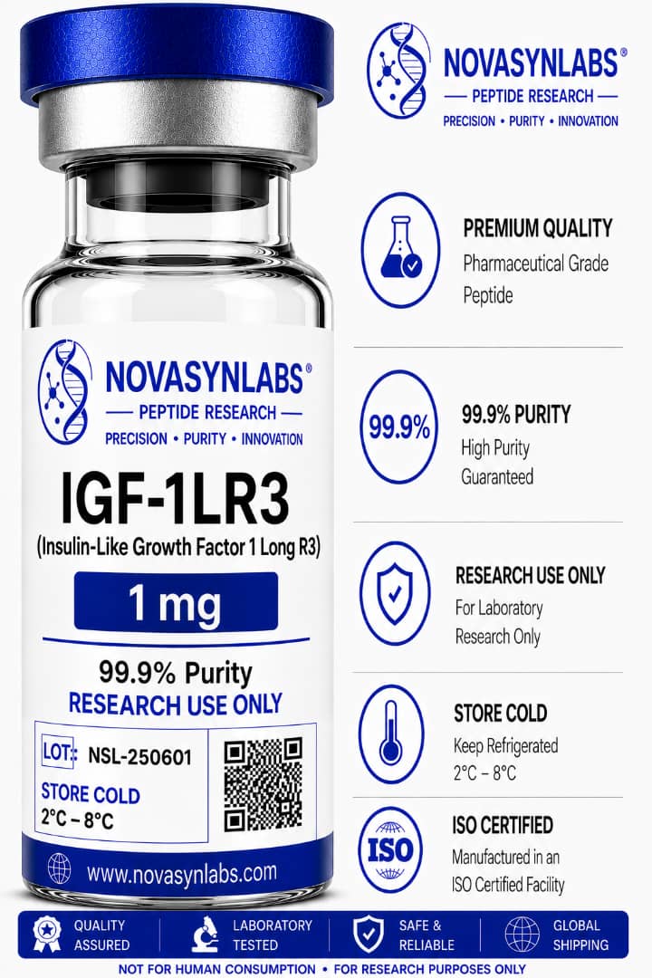 IGF-1 LR3 Peptide 0.1mg & 1mg | Long R3 IGF-1 Research 1 NovasynLabs IGF-LR3 1mg research peptide
