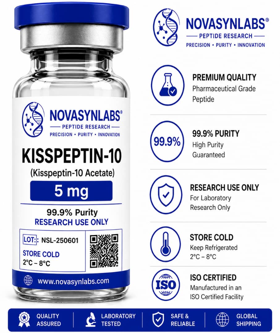 Kisspeptin-10 Peptide | 5mg & 10mg Research-Grade Kisspeptin 1 NovasynLabs kisspeptin-10 peptide 5mg research-grade vial