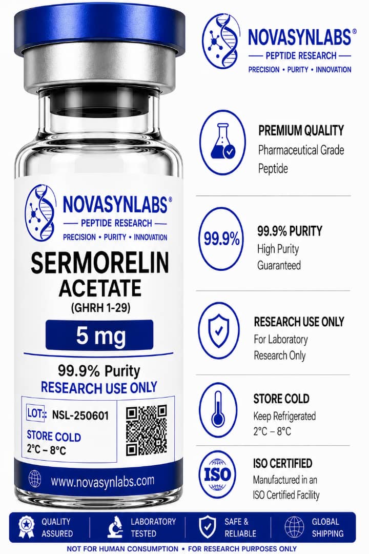 Sermorelin Peptide 5mg & 10mg | Research-Grade GHRH Analog 1 NovasynLabs Sermorelin 5mg research peptide vial