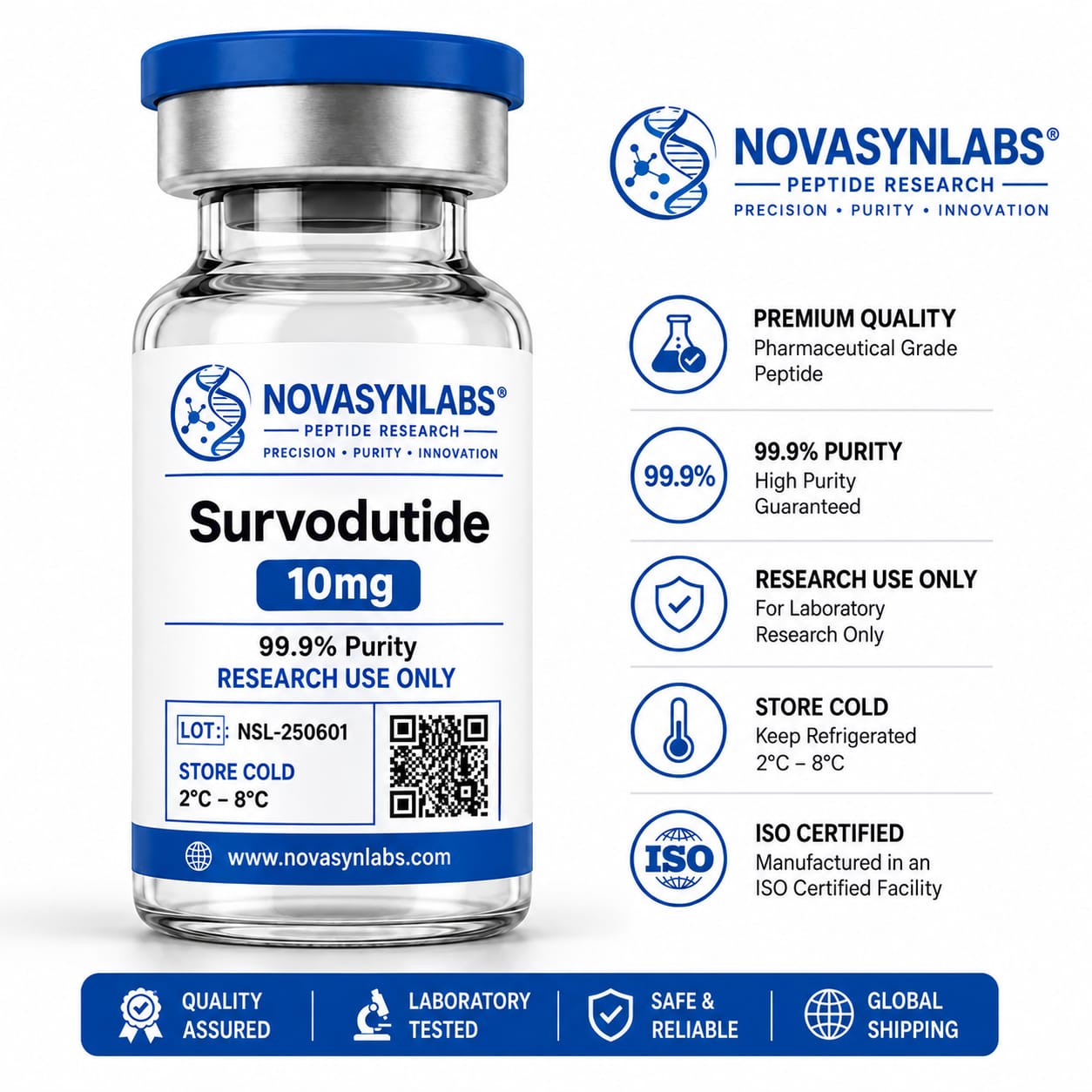 Survodutide Peptide 10mg | Research-Grade GLP-1/Glucagon Agonist 1 NovasynLabs Survodutide 10mg research peptide vial